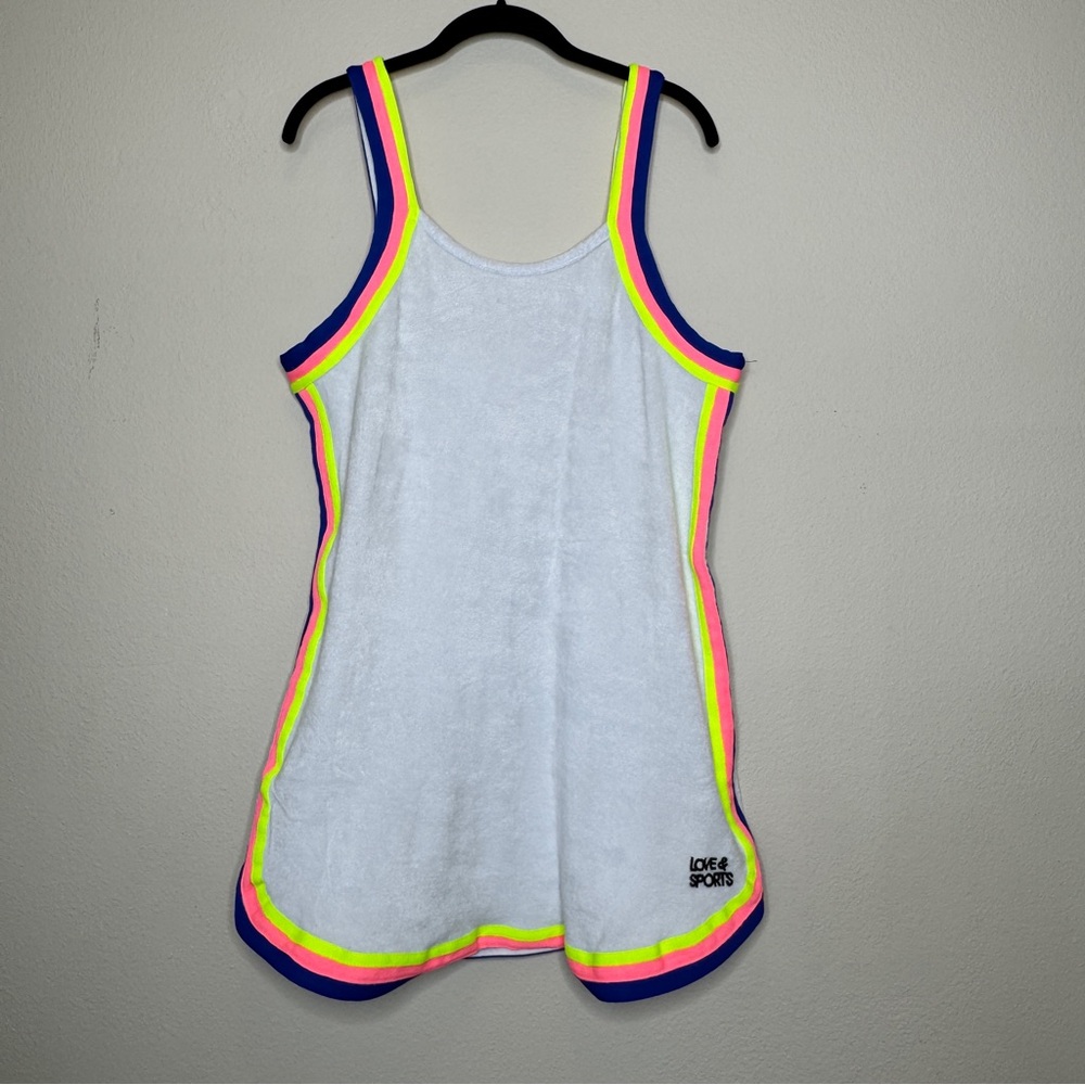 White Terry Tank Dress with Neon Trim